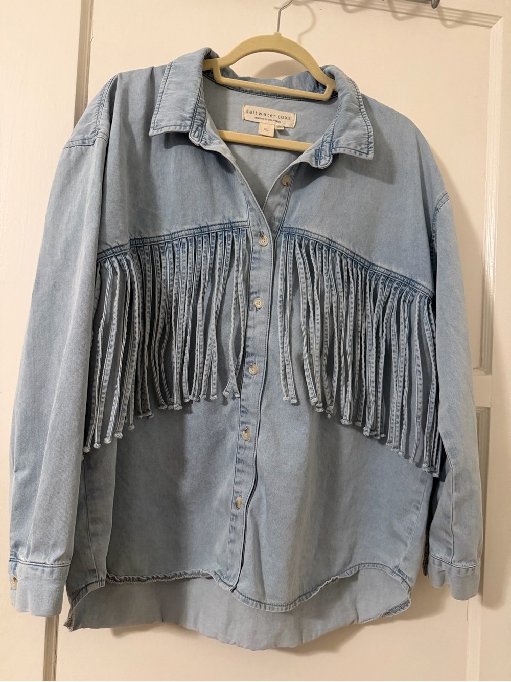 saltwater LUXE Light Blue Denim Fringe Button-Down Shirt